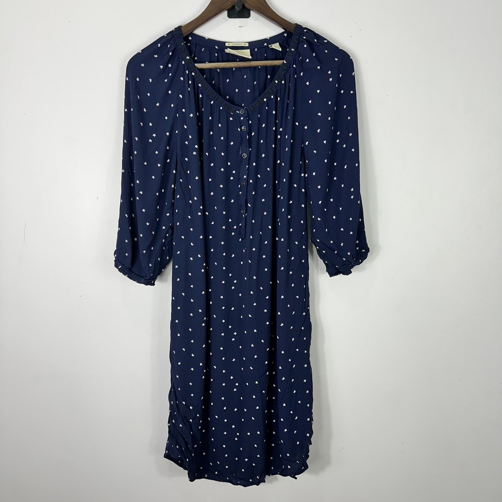 Maison Scotch Dress Womens Large Blue White Star Print‎ Boho Midi Pioneer Preppy